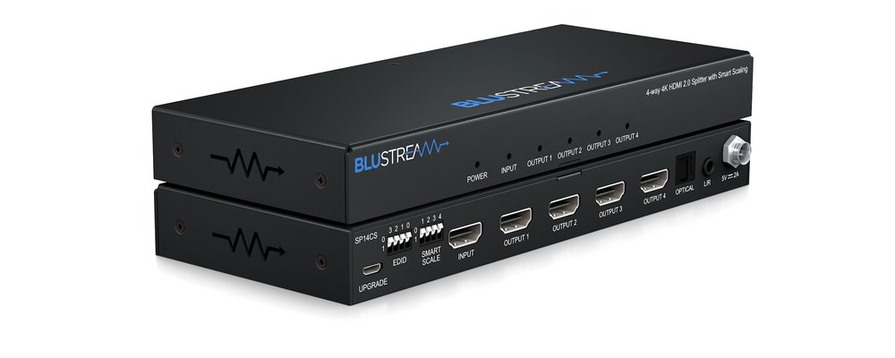 4-wyjściowy splitter 4K HDMI2.0 HDCP2.2 z funkcją Smart Scaling, Audio Breakout i zarządzaniem EDID Blustream SP14CS