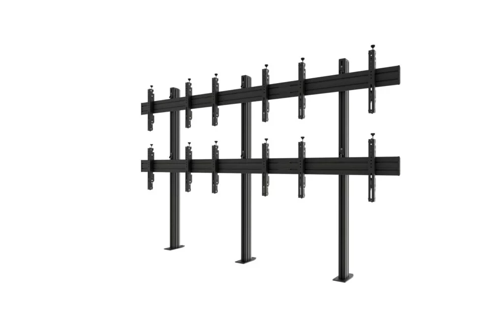 Konstrukcja ściany wideo do montażu podłogowego, modułowa 3×2, do ekranów 50″-57″, poziom Edbak VWSA3257-L
